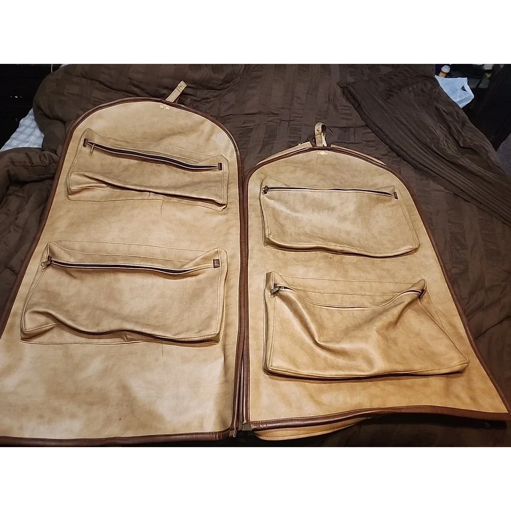 (2) Vintage FS Original‎ Luggage Suit Carier Bag Faux Leather Baige Tan Brown